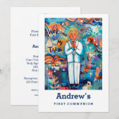 Eerste Communie Uitnodigen, , blond jongetje Kaart (Voorkant / Achterkant)