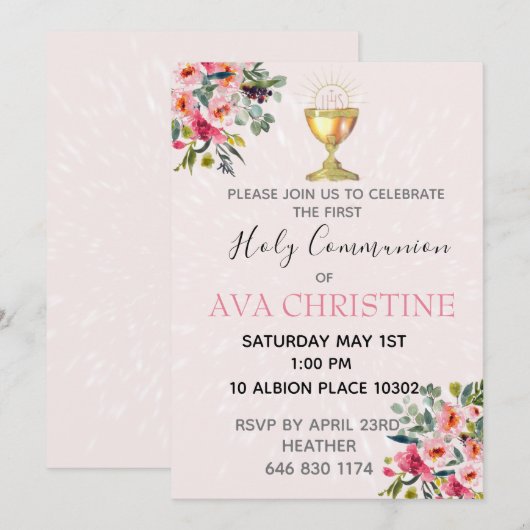 Eerste communie uitnodigen kaart (Voorkant / Achterkant)