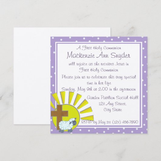 Eerste communie uitnodigen kaart (Voorkant / Achterkant)
