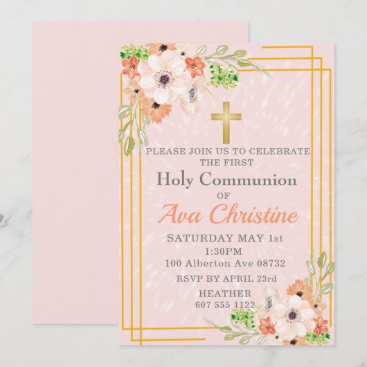 Eerste communie uitnodigen kaart (Voorkant / Achterkant)