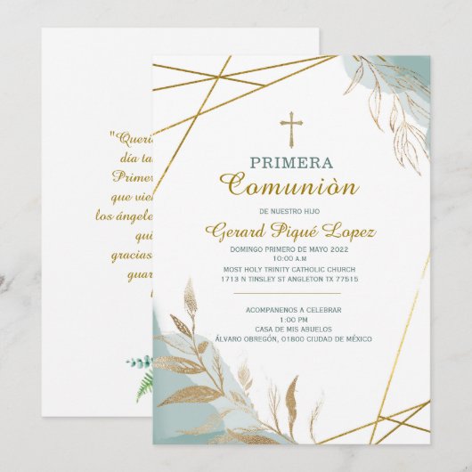 Eerste communie uitnodiging afdrukbaar uitnodiging (Voorkant / Achterkant)