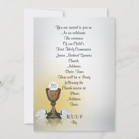 Eerste communie uitnodiging Chalice op blauw (Achterkant)