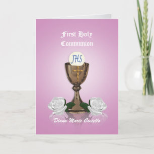 Eerste communie uitnodiging Chalice op roze