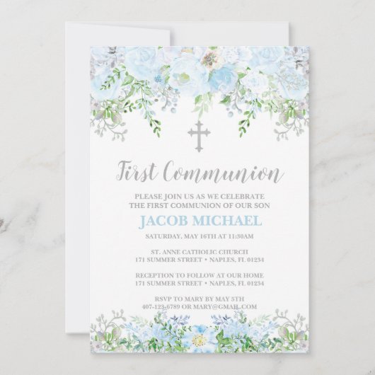 Eerste Communie Uitnodiging, Doop, Doop Kaart (Voorkant)