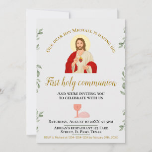 Eerste communie uitnodiging: Jezus, graal Kaart