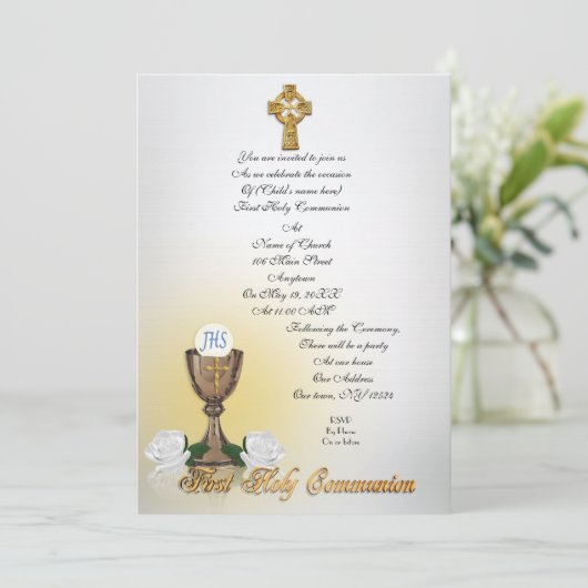 Eerste Communie uitnodiging Keltisch kruis (Staand voorkant)