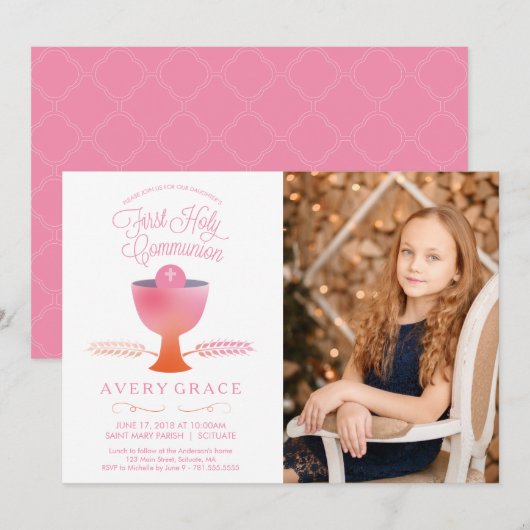Eerste Communie Uitnodiging - Meisje Foto Uitnodig (Voorkant / Achterkant)