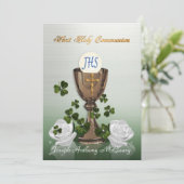 Eerste communie uitnodiging met Ierse shamrocks (Staand voorkant)