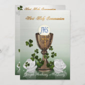 Eerste communie uitnodiging met Ierse shamrocks (Voorkant / Achterkant)