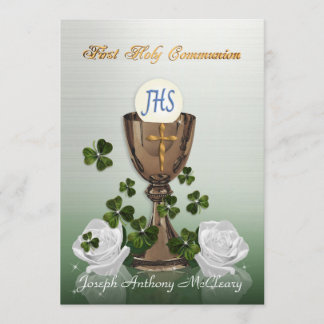 Eerste communie uitnodiging met Ierse shamrocks