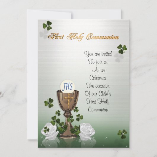 Eerste communie uitnodiging met Ierse shamrocks (Voorkant)