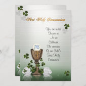 Eerste communie uitnodiging met Ierse shamrocks (Voorkant / Achterkant)