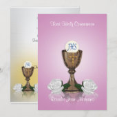 Eerste communie uitnodiging roze (Voorkant / Achterkant)