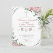 Eerste Communie Uitnodiging Waterverf Roze Rozen (Staand voorkant)