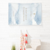 Eerste Communie Vaandel Jongen Waterverf Blauw Spandoek (Insitu)