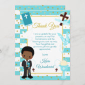 Eerste communie van Afrikaans-Amerikaanse jongen m Bedankkaart (Voorkant / Achterkant)