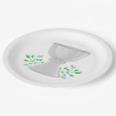 Eerste Communie van Chalice en Blue Buds Greenery Papieren Bordje (Gekanteld)