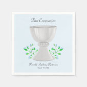 Eerste Communie van Chalice en Blue Buds Greenery Servet (Voorkant)