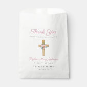 Eerste communie van de moderne Floral Cross Bedankzakje (Voorkant)