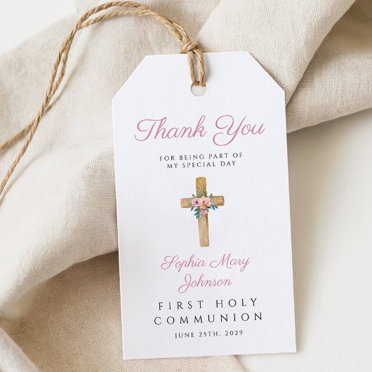 Eerste communie van de moderne Floral Cross Cadeaulabel