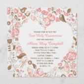 Eerste communie van de roze kunstbloemen van het m kaart (Voorkant / Achterkant)