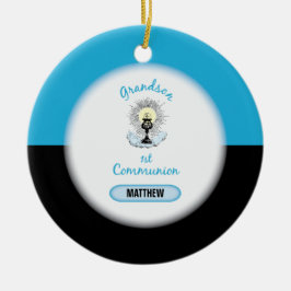 Eerste communie van kleinzoon, blauwe beker keramisch ornament