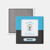 Eerste communie van kleinzoon, blauwe beker magneet (Voorkant / Achterkant)