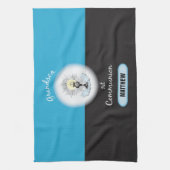 Eerste communie van kleinzoon, blauwe beker theedoek (Verticaal)