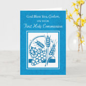 Eerste communie van peetzoon, Tarwe, Blauwe druive Kaart (Gele Bloem)