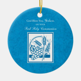 Eerste communie van peetzoon, Tarwe, Druiven Blauw Keramisch Ornament
