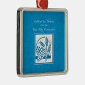 Eerste communie van peetzoon, Tarwe, Druiven Blauw Metalen Ornament (Rechts)