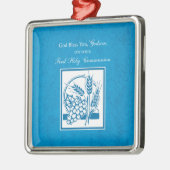 Eerste communie van peetzoon, Tarwe, Druiven Blauw Metalen Ornament (Links)