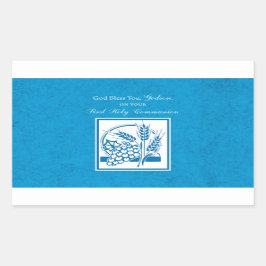 Eerste communie van peetzoon, Tarwe, Druiven Blauw Rechthoekige Sticker