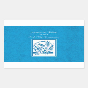 Eerste communie van peetzoon, Tarwe, Druiven Blauw Rechthoekige Sticker
