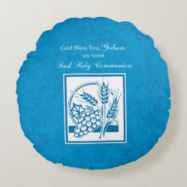 Eerste communie van peetzoon, Tarwe, Druiven Blauw Rond Kussen