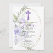Eerste communie | Violet Anemone Floral Cross 2 Kaart (Voorkant)