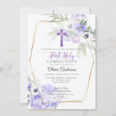 Eerste communie | Violet Anemone Floral Cross Kaart (Voorkant)