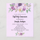 Eerste Communie violet bloemen budget uitnodiging Flyer (Voorkant)