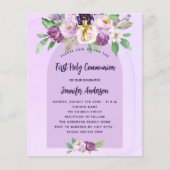 Eerste Communie violet bloemen budget uitnodiging Flyer (Voorkant)