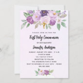 Eerste Communie violette bloemen groen kruis Kaart (Voorkant)