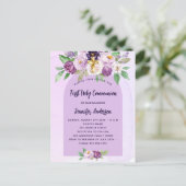 Eerste Communie violette paarse bloemen cross meis Uitnodiging Briefkaart (Staand voorkant)
