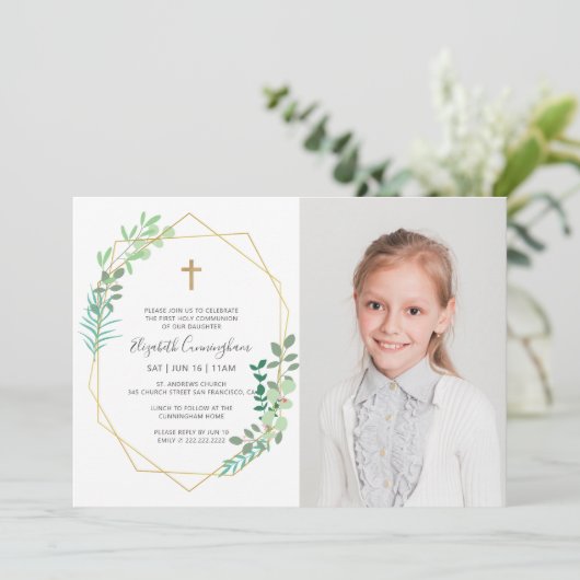 Eerste communie voor haar geometrische gebladerte  kaart (Staand voorkant)