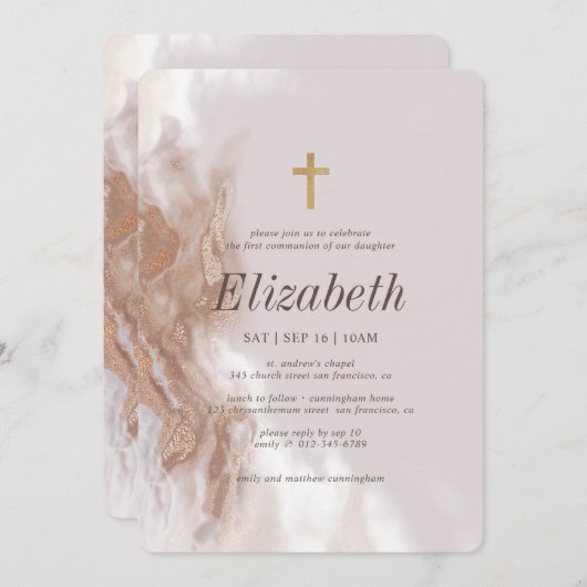 Eerste Communie voor haar gouden Waterverf Kaart (Voorkant / Achterkant)