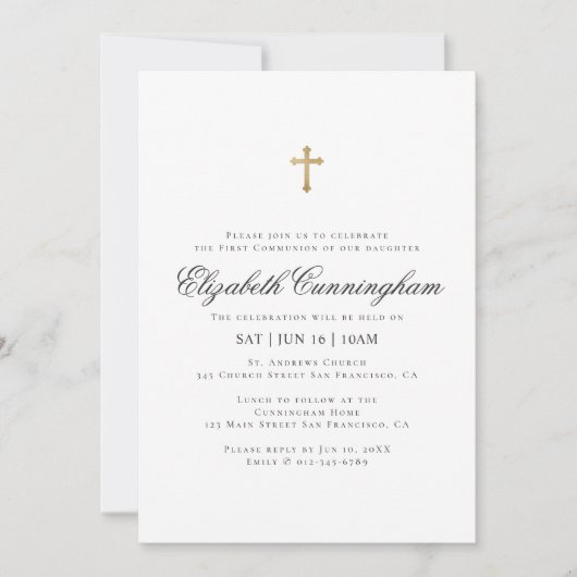 Eerste Communie Voor Haar | Minimalistische Gouden Kaart (Voorkant)