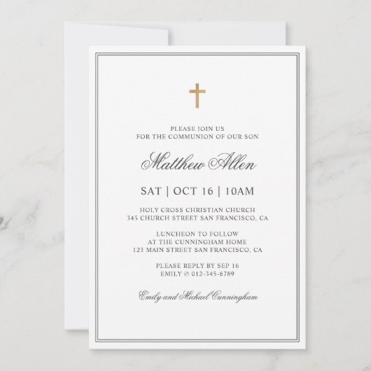 Eerste Communie voor hem | Elegant Klassiek Kruis Kaart (Voorkant)