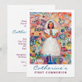 Eerste Communie voor Meisje  Uitnodigen Kaart (Voorkant / Achterkant)