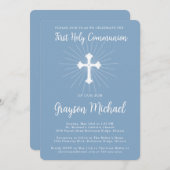 Eerste Communie voor Son Dusty Blue Cross Kaart (Voorkant / Achterkant)