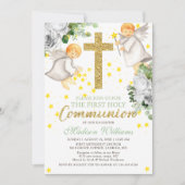 Eerste Communie Waterverf Angels Gold Glitter Kaart (Voorkant)