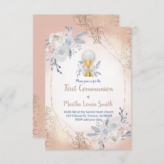 Eerste Communie waterverf bleke Bloemen Kaart (Voorkant / Achterkant)