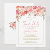 Eerste Communie Waterverf Bloemen Blush Roze Roos Kaart (Voorkant / Achterkant)